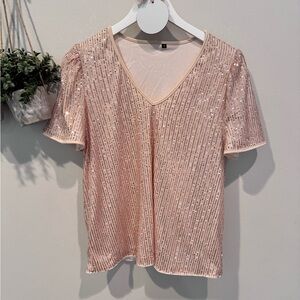 Sequin V-Neck Top - Pink